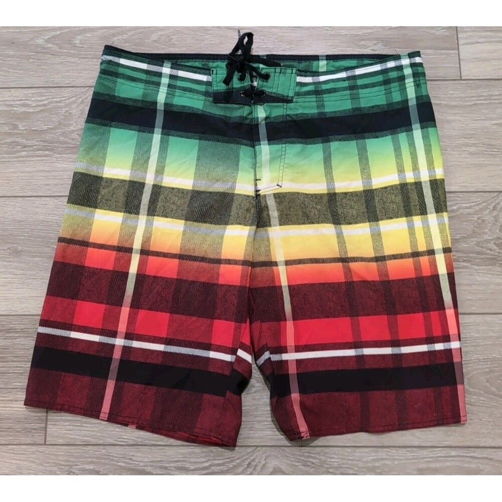 HANG TEN CHINO REGGAE BOARD SHORTS MEN'S L/XL COLORFUL LINED REAR POCKET